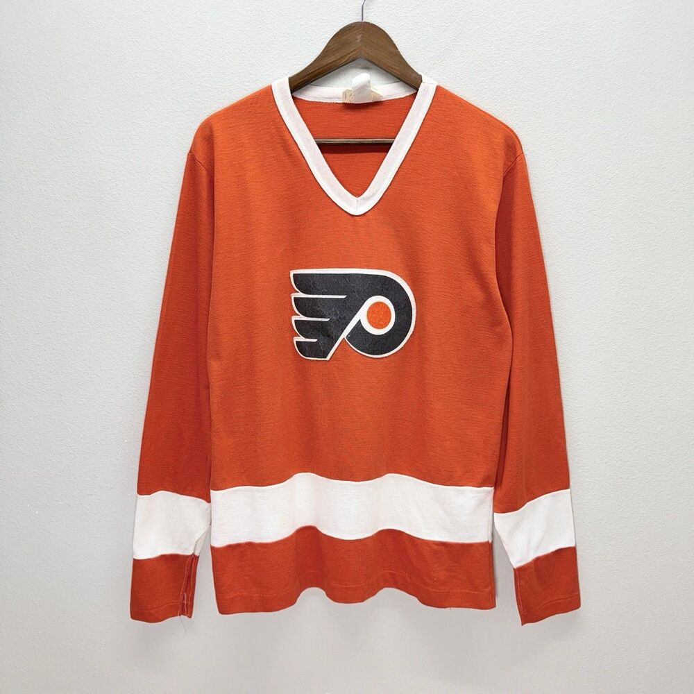 Vtg FACE OFF Philadelphia Flyers NHL Hockey Jersey Youth XL Orange USA RARE